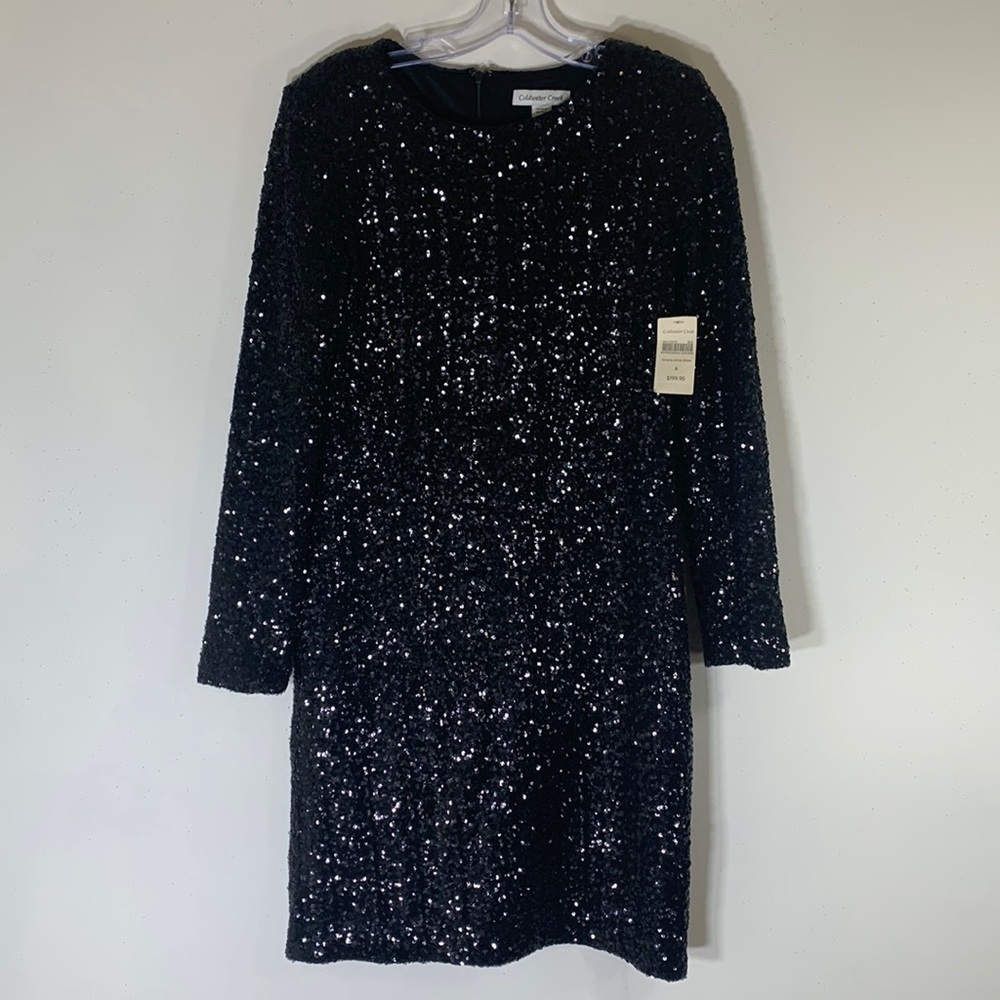 Coldwater Creek Glitter Black Sequin Long Sleeve Dress. 6. NWT.